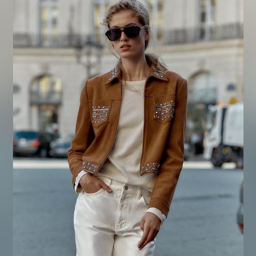 ZARA SUEDE STUDDED JACKET - Picture 3 of 9